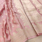 Peach Pink Paisley Border Handloom Banarasi Pure Mashru Satin Saree