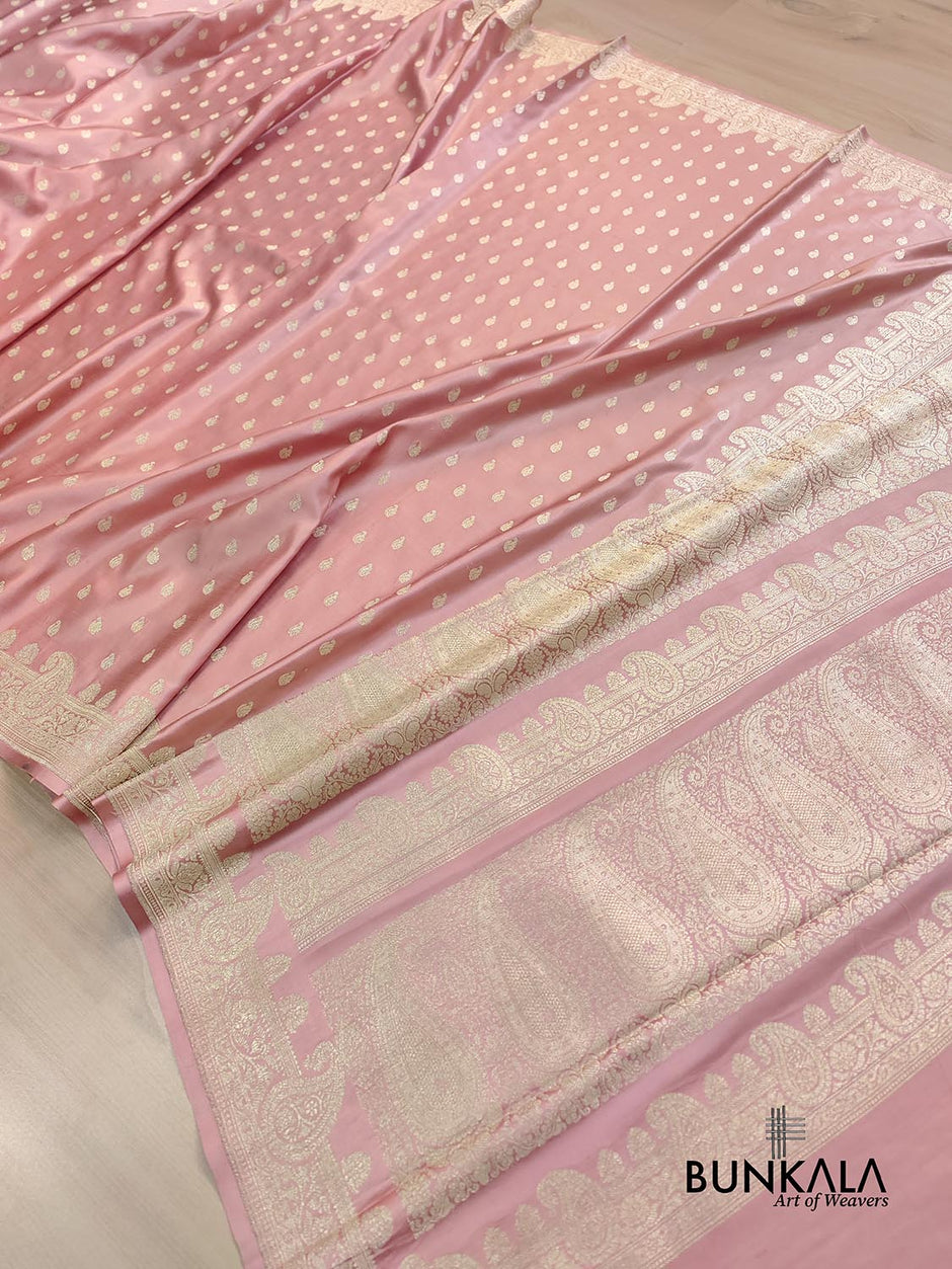Banarasi Pastel Handloom Silk Saree with Paisely Border