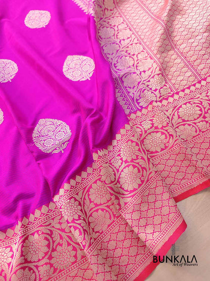 Pink Stripe Sona Rupa Kadwa Handweaved Buta Banarasi Pure Katan Silk Saree