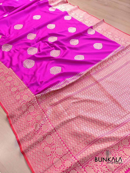 Pink Stripe Sona Rupa Kadwa Handweaved Buta Banarasi Pure Katan Silk Saree
