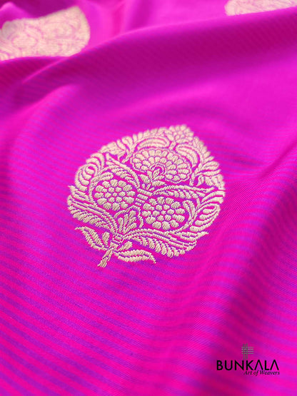 Pink Stripe Sona Rupa Kadwa Handweaved Buta Banarasi Pure Katan Silk Saree