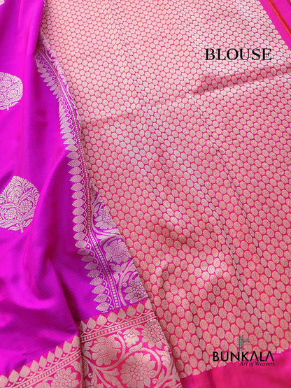 Pink Stripe Sona Rupa Kadwa Handweaved Buta Banarasi Pure Katan Silk Saree