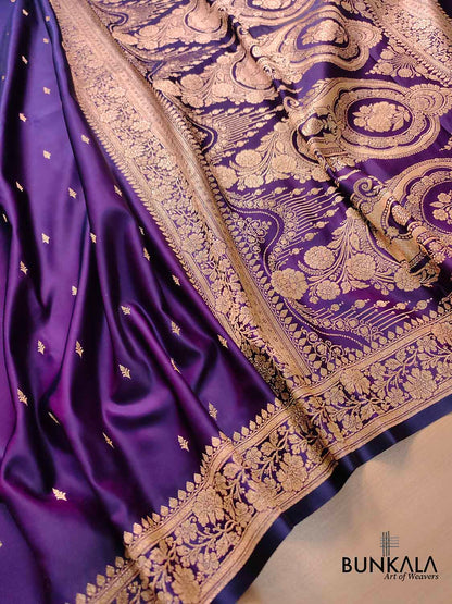 Dark Purple Small Buti Weaved Banarasi Mashru Silk Floral Border Saree