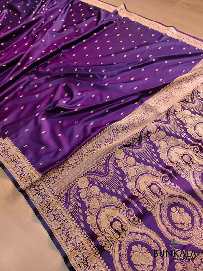 Dark Purple Small Buti Weaved Banarasi Mashru Silk Floral Border Saree