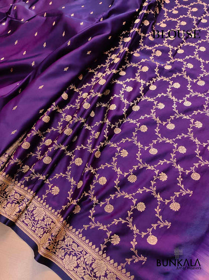 Dark Purple Small Buti Weaved Banarasi Mashru Silk Floral Border Saree