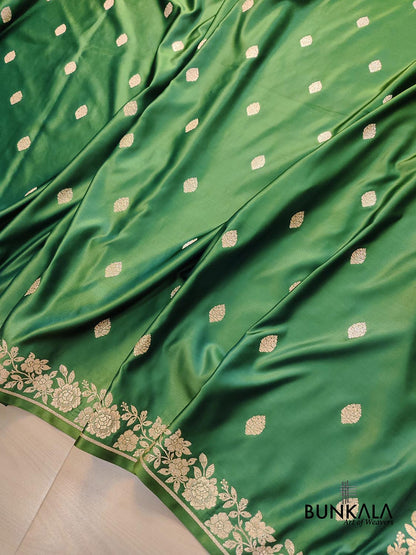 Mehendi Green Buti Weaved Banarasi Mashru Silk Floral Border Saree