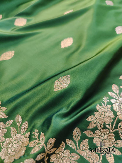 Mehendi Green Buti Weaved Banarasi Mashru Silk Floral Border Saree