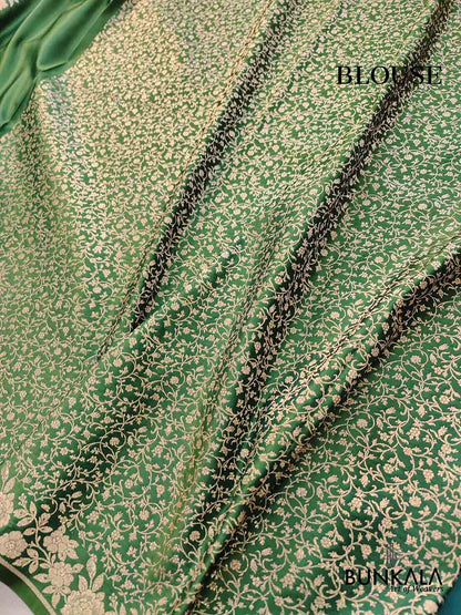 Mehendi Green Buti Weaved Banarasi Mashru Silk Floral Border Saree