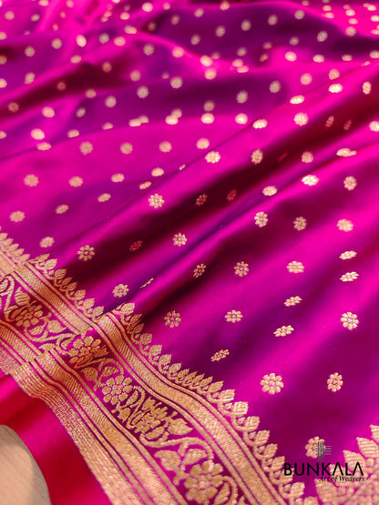 Hot Pink Small Flower Buti Weaved Banarasi Mashru Silk Floral Border Saree