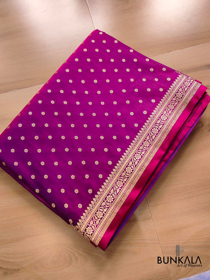 Hot Pink Small Flower Buti Weaved Banarasi Mashru Silk Floral Border Saree