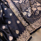 Jet Black Buta Weaved Banarasi Mashru Silk Floral Border Saree 
