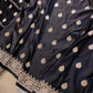 Jet Black Buta Weaved Banarasi Mashru Silk Floral Border Saree 