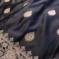 Jet Black Buta Weaved Banarasi Mashru Silk Floral Border Saree 