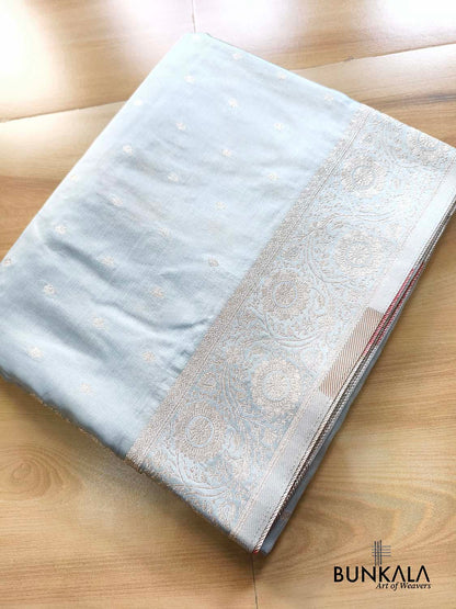 Pastel Blue Floral Meenakari Buta Banarasi Mashru Silk Saree