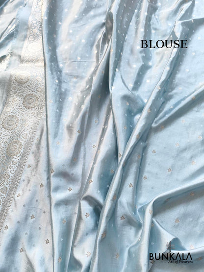 Pastel Blue Floral Meenakari Buta Banarasi Mashru Silk Saree