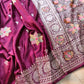 Burgundy Maroon Flower Meena Buta Banarasi Mashru Silk Saree