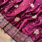 Burgundy Maroon Flower Meena Buta Banarasi Mashru Silk Saree