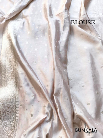 Pastel Ivory Meenakari Buta Banarasi Mashru Silk Saree