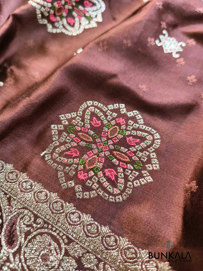 Brown Meenakari Buta Banarasi Mashru Silk Saree