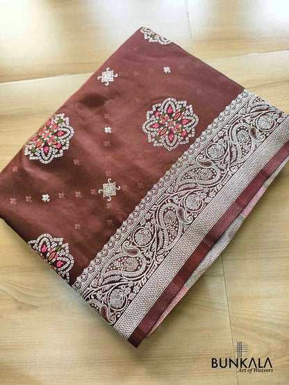 Brown Meenakari Buta Banarasi Mashru Silk Saree