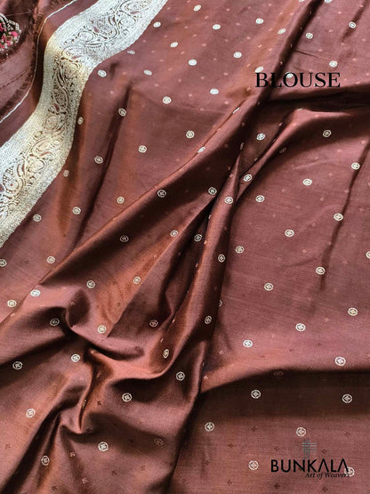 Brown Meenakari Buta Banarasi Mashru Silk Saree