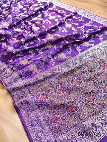 Purple Floral Jaal Meenakari Banarasi Mashru Silk Saree
