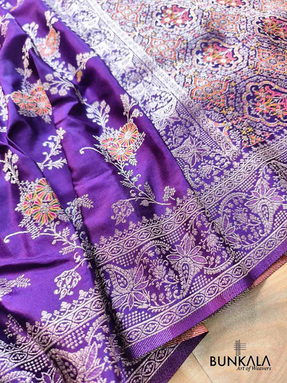 Purple Floral Jaal Meenakari Banarasi Mashru Silk Saree
