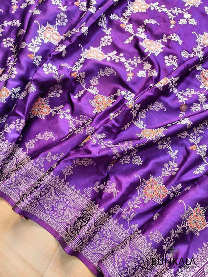 Purple Floral Jaal Meenakari Banarasi Mashru Silk Saree
