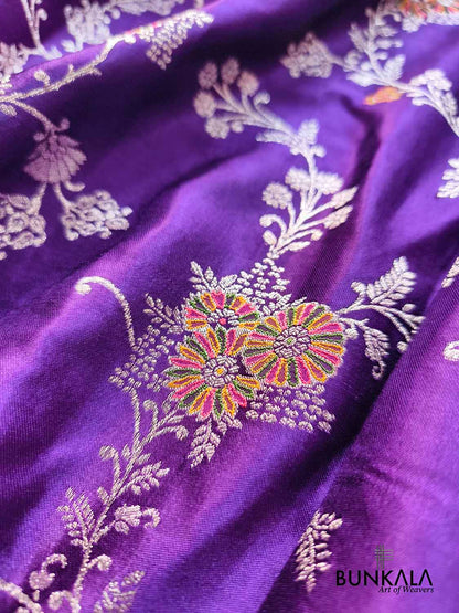 Purple Floral Jaal Meenakari Banarasi Mashru Silk Saree
