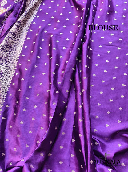 Purple Floral Jaal Meenakari Banarasi Mashru Silk Saree