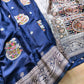 Midnight Blue Flower Meenakari Buta Banarasi Mashru Silk Saree