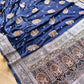 Midnight Blue Flower Meenakari Buta Banarasi Mashru Silk Saree