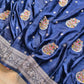 Midnight Blue Flower Meenakari Buta Banarasi Mashru Silk Saree
