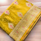 Greenish Yellow Meenakari Buta Banarasi Mashru Silk Saree