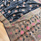 Jet Black Meena Buta Banarasi Mashru Silk Saree