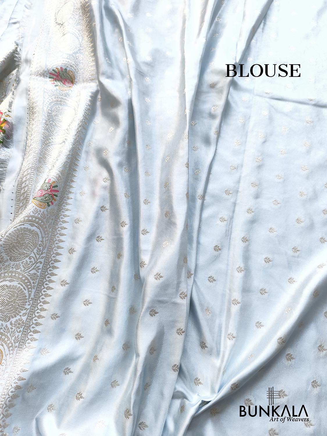 Ice Blue Flower Meena Buta Banarasi Mashru Silk Saree