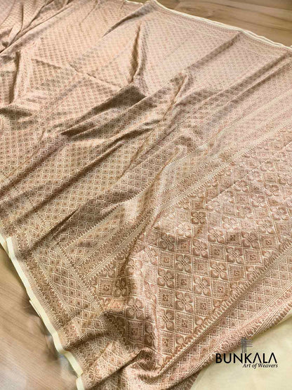 Pastel Yellow Brocade Antique Zari Weaved Banarasi Resham Silk Saree