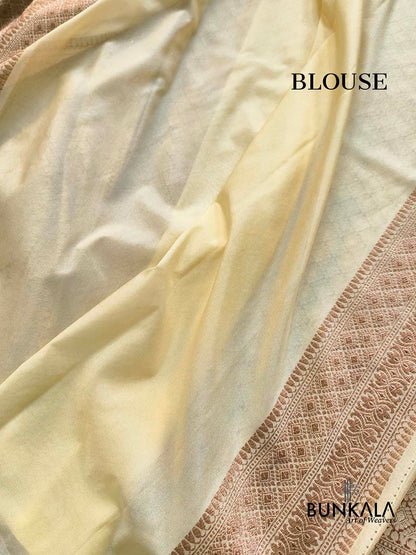 Pastel Yellow Brocade Antique Zari Weaved Banarasi Resham Silk Saree