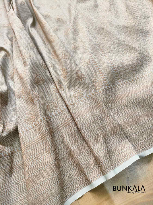 Ice Blue Brocade Antique Zari Weaved Big Border Banarasi Resham Silk Saree