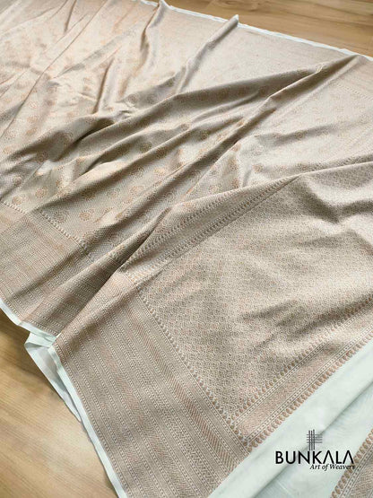 Ice Blue Brocade Antique Zari Weaved Big Border Banarasi Resham Silk Saree