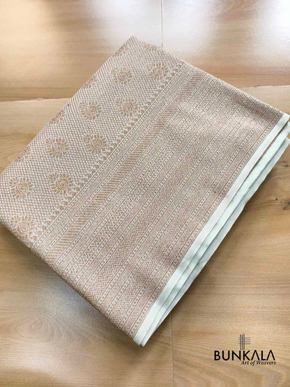 Ice Blue Brocade Antique Zari Weaved Big Border Banarasi Resham Silk Saree