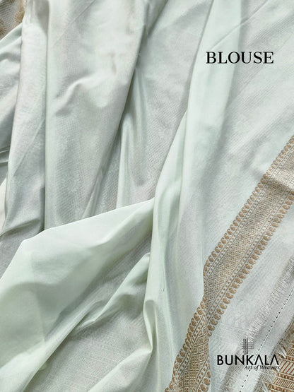 Ice Blue Brocade Antique Zari Weaved Big Border Banarasi Resham Silk Saree