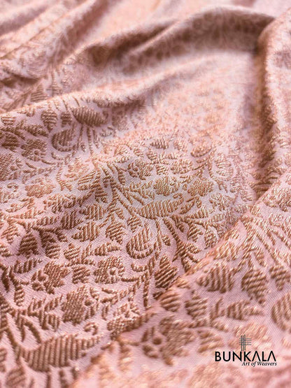 Peach Pink Brocade Antique Zari Weaved Banarasi Resham Silk Saree Floral Border