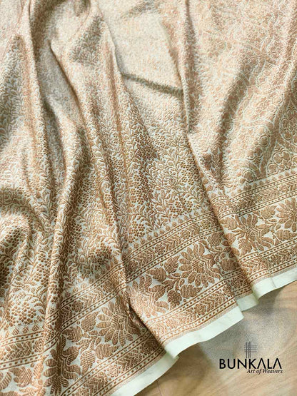 Pista Green Brocade Antique Zari Weaved Banarasi Resham Silk Saree Floral Border