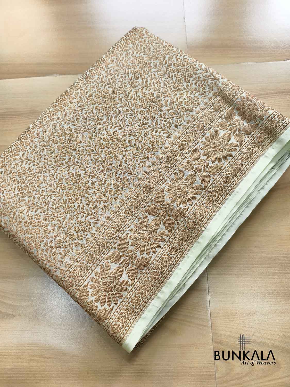 Pista Green Brocade Antique Zari Weaved Banarasi Resham Silk Saree Floral Border