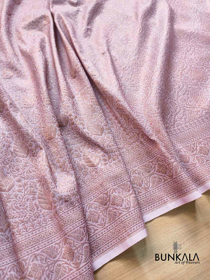 Lavender Brocade Antique Zari Weaved Leaf Design Banarasi Resham Silk Saree