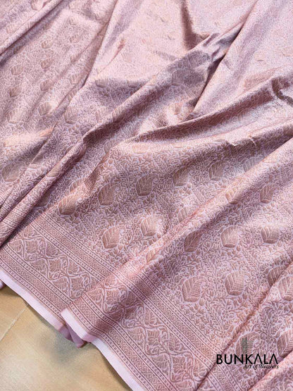 Lavender Brocade Antique Zari Weaved Leaf Design Banarasi Resham Silk Saree