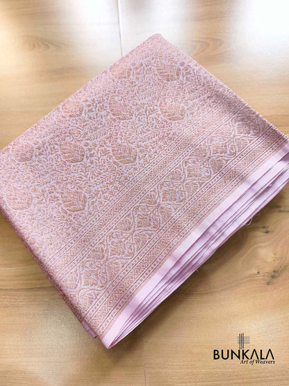 Lavender Brocade Antique Zari Weaved Leaf Design Banarasi Resham Silk Saree