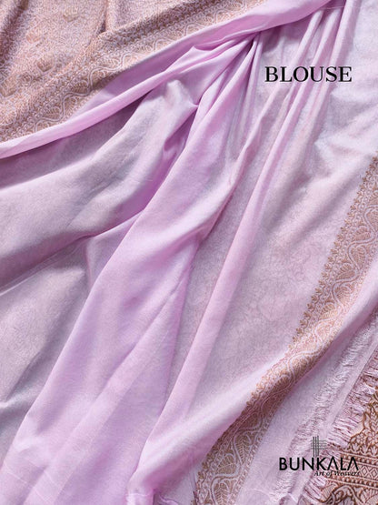 Lavender Brocade Antique Zari Weaved Leaf Design Banarasi Resham Silk Saree