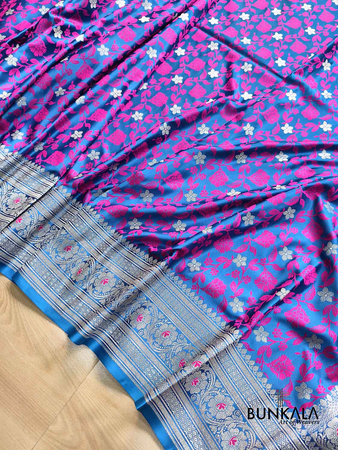 Royal Blue Jamewar Floral Weaved Banarasi Mashru Silk Saree